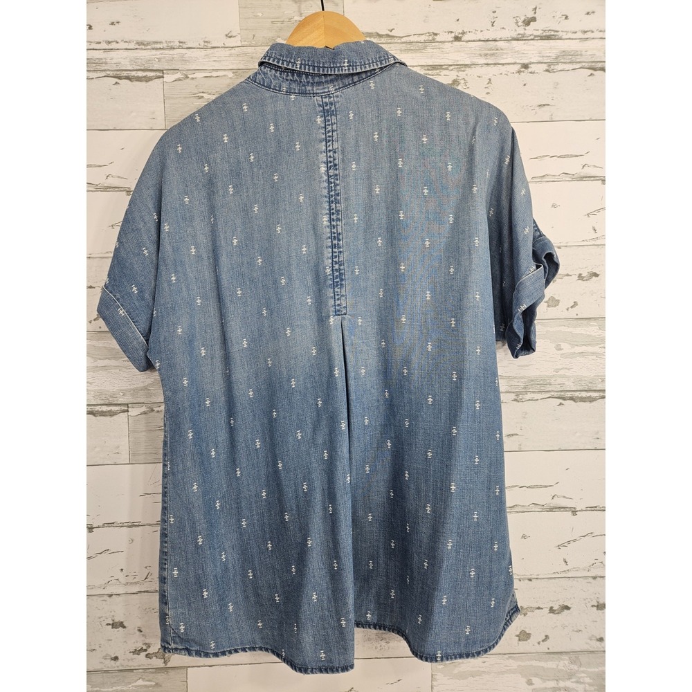 Cloth Stone Anthropologie Womens Small Chambray Button Up Shirt Geo Print - Picture 4 of 9